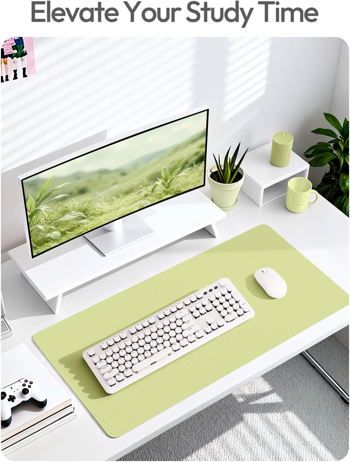 YSAGi Leather Desk Protector, Office Mat, Large Mouse Mat, Non-Slip PU Leather Blotter, Laptop Pad, Waterproof Writing Pad for Office and Home (Light Pink, 23.6" x 13.8") - Colors A