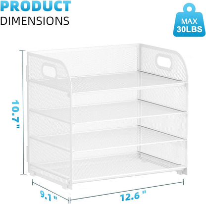 Marbrasse 4 Tier Paper Organizer Letter Tray - Mesh Desk File Organizer with Handle, Paper Sorter Organizer for Letter/A4 Office File Folder Holder (Black, 12.6" x 9.1" x 10.7")