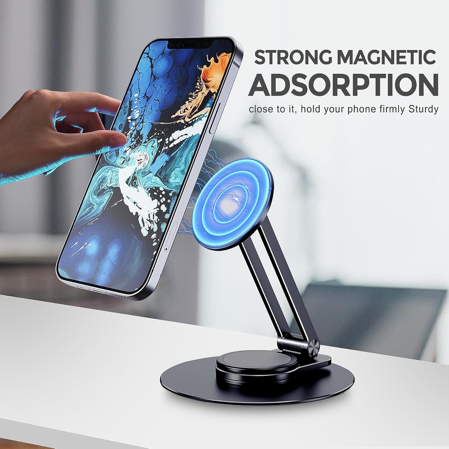 CreaDream Magnetic Phone Stand for Desk, Aluminum MagSafe iPhone Stand Foldable Adjustable, Cell Phone Stand Holder Compatible with iPhone 16 15 14 13 12 Pro Max and Magsafe Case