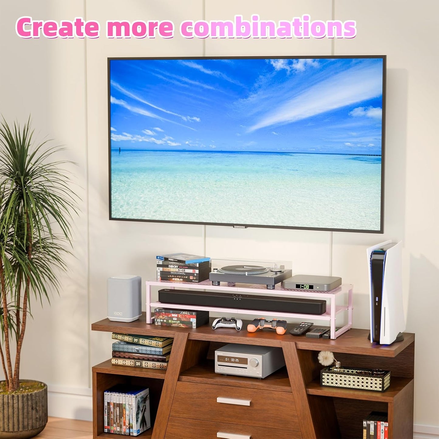 Simple Trending 2 Tier Metal Dual Monitor Stand Riser with 32"x10" Mouse Pad, Computer Desk Organizer for 2 Monitors, Laptop, Printer, TV, Black