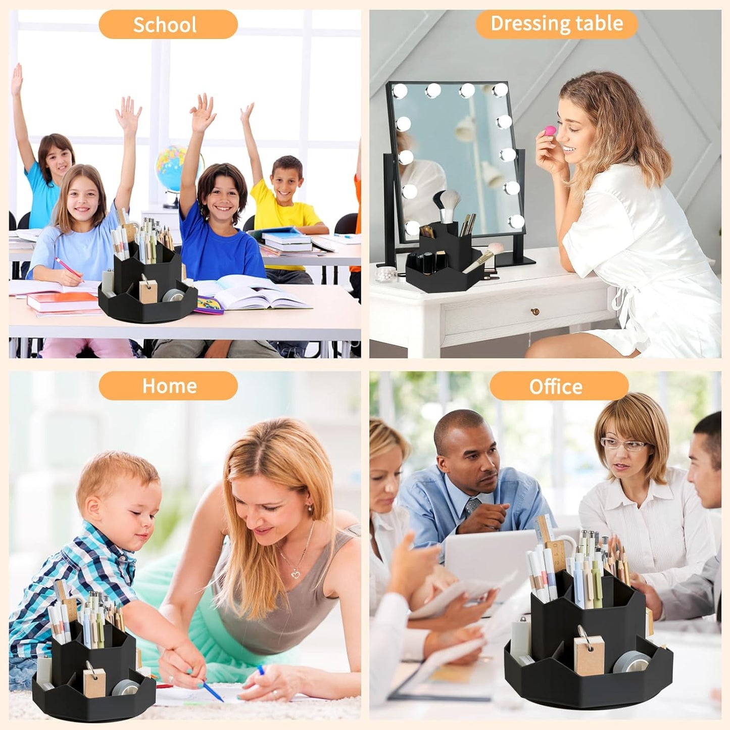 Cayxenful Pencil Pen Holder for Desk,9 Slots 360 Degree Rotating Desk Organizers,Desktop Storage Stationery Supplies Organizer, Cute Pencil Cup Pot For Office, School, Home(White)