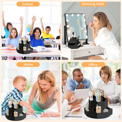 Cayxenful Pencil Pen Holder for Desk,9 Slots 360 Degree Rotating Desk Organizers,Desktop Storage Stationery Supplies Organizer, Cute Pencil Cup Pot For Office, School, Home(White)