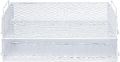 EASEPRES 2 Pack Stackable Desk Paper Tray, Metal Mesh Desktop Document Letter File Organizer for Office Home School, 13.5'' L x 9.75'' W x 5.5'' H, White