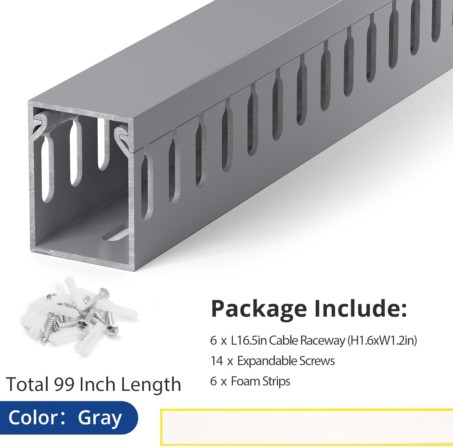 ZhiYo 2 x 2in Professional Server Rack Cable Management Raceway, 99in (6X L16.5in) Cable Raceway Kit, Electrically Safe PVC Open Slot Wire Raceway for Under Desk/Computer/Network Cords, Black