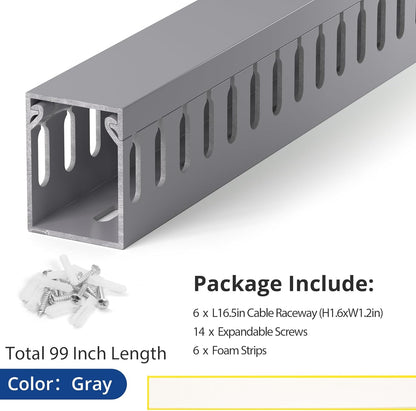 ZhiYo 2 x 2in Professional Server Rack Cable Management Raceway, 99in (6X L16.5in) Cable Raceway Kit, Electrically Safe PVC Open Slot Wire Raceway for Under Desk/Computer/Network Cords, Black
