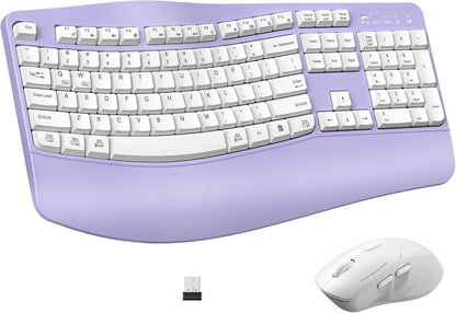 Wireless Keyboard and Mouse Combo,2.4G Full Size Wave Keys Ergonomic Keyboard with Wrist Rest for Natural Typing, 3 DPI Adjustable Ergonomic Silent Mouse for Computer/Laptop/Windows/Mac (Gray)