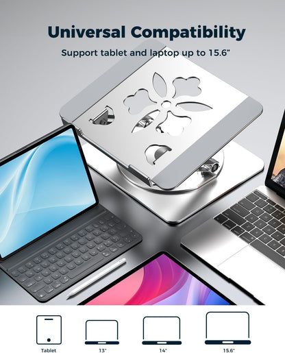 Aoviho 360° Rotating Laptop Stand for Desk | Adjustable, Foldable, Portable Aluminum Ergonomic Riser | Compatible with MacBook, Dell, HP & All Laptops 10-16 inch | Gray