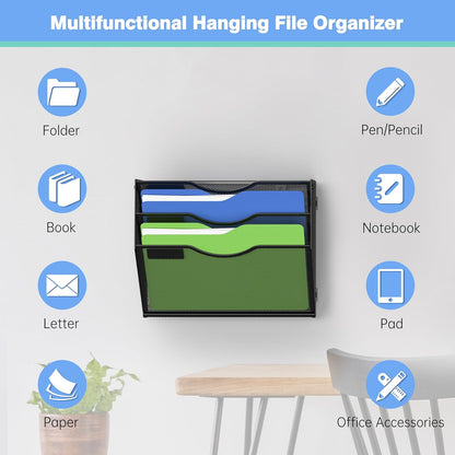 Kuntine.B Wall File Organizer Office Hanging Magazine Holder Wall File Organizer for Office Home (Black, 5 Tier)