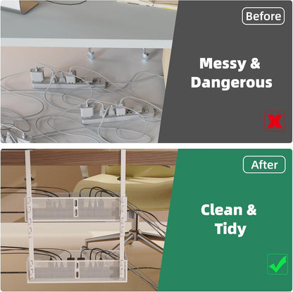 Multi-Model Under Desk Cable Management 2 Pack Metal Under Desk Wire Management Tray Clamp Mount Under Table Cord Management No Damage The Desk