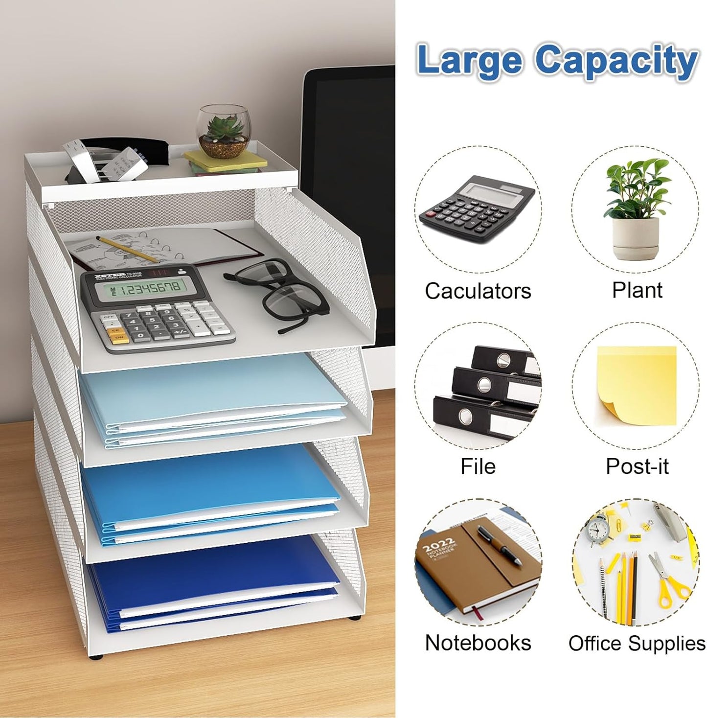 Natwind 4-Tier Paper Organizers,Desk Organizer,Stackable Paper Tray, Desk Accessories,Metal Mesh Desktop Organizer,Letter Trays,File Document Storage Rack for for Home, Office, School (Black)