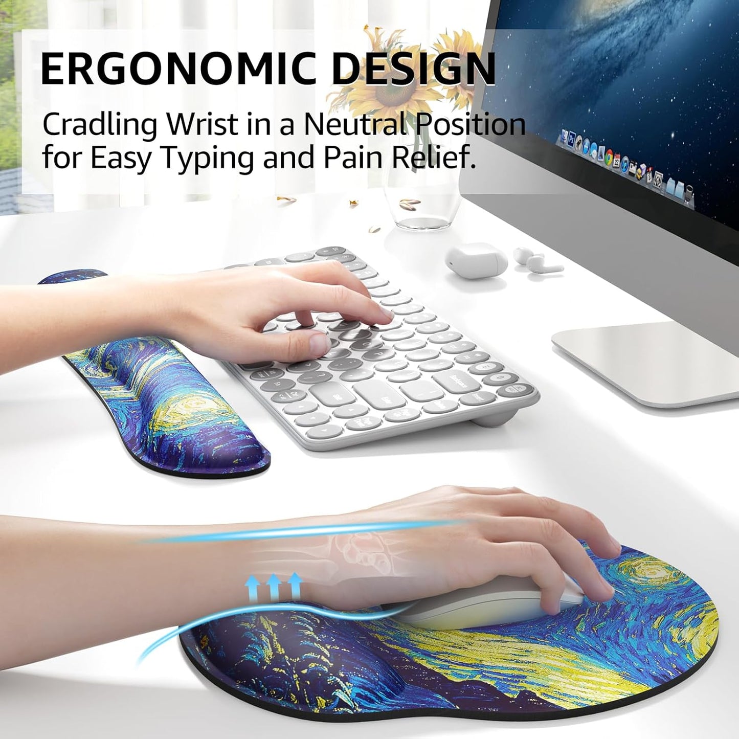 KTRIO Ergonomic Keyboard Wrist Rest and Mouse Pad with Wrist Rest Set, Memory Foam Wrist Support for Typing, Gaming, Office and Home Use, Black