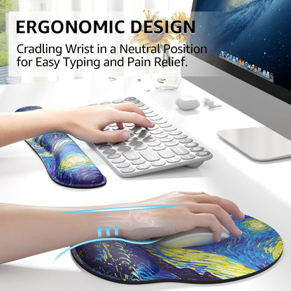 KTRIO Ergonomic Keyboard Wrist Rest and Mouse Pad with Wrist Rest Set, Memory Foam Wrist Support for Typing, Gaming, Office and Home Use, Black