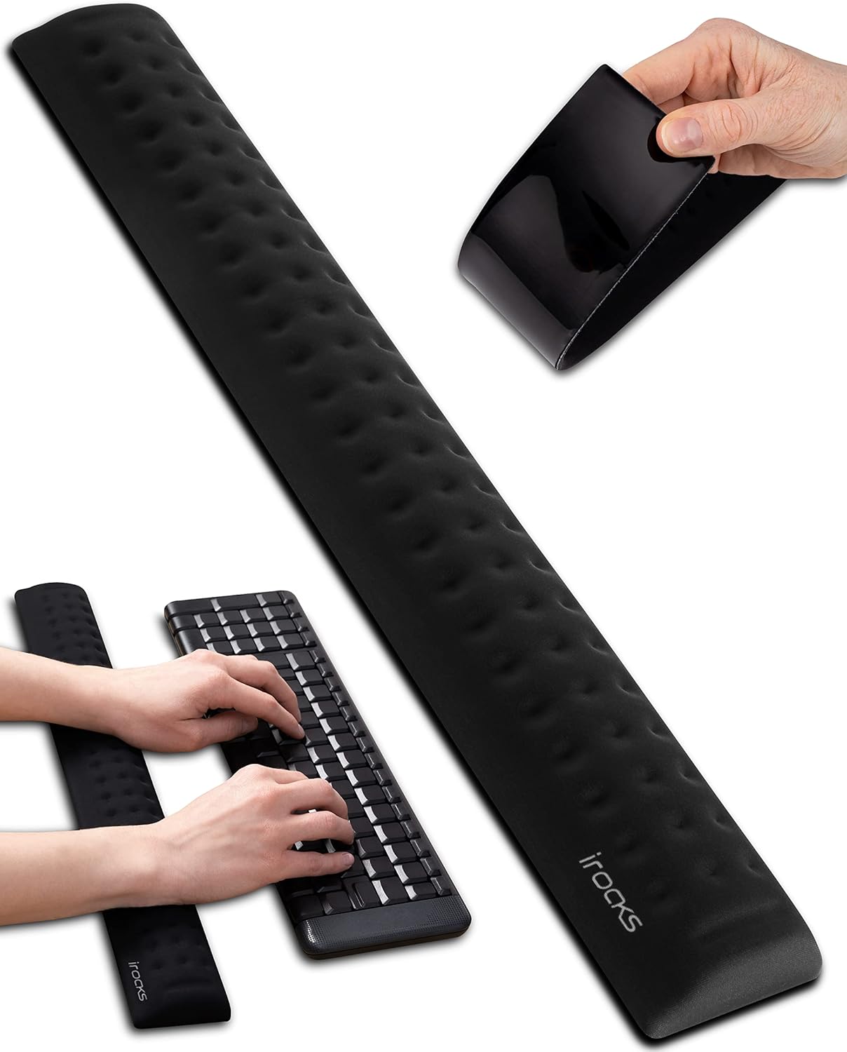 i-Rocks Memory Foam Keyboard Wrist Rest - Pain-Reducing Wrist Rest for Computer Keyboard - Non-Slip Rubber Base Wrist Rest - Cooling Keyboard Pad for Long Hours of Work, Studying, Gaming