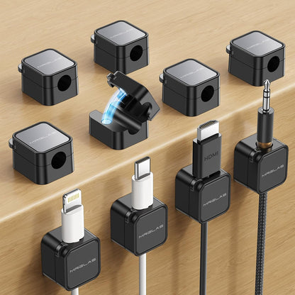 10Pack 2026 Upgraded Cord Organizer Magnetic Cable Clips [1s Lock] MRGLAS Cable Holder Office Desk Accessories with 4 Extra Strong Adhesive Pads, Wire Keeper for Nightstand Desktop Wall Car