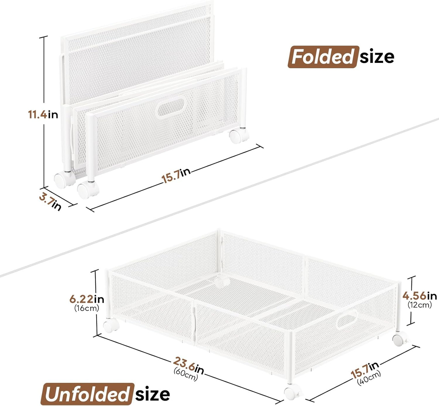 PHINOX Under Bed Storage Containers with Wheels, Under Bed Shoe Storage Organizer Drawer, Tool-free Assembly Metal Storage Containers for Bedroom Clothes Shoes Blankets -2PCK