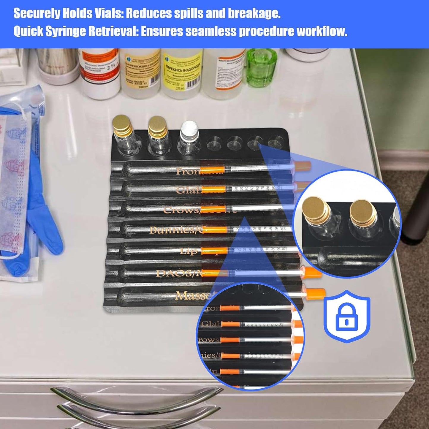 Aesthetic Practitioner Syringe Tray with Vial Holder, Bamboo Vial Holder Syringe Tray for 2-in-1 Combination, Syringe Storage Organizer for Aesthetic Practitioners and Small Vial Racks