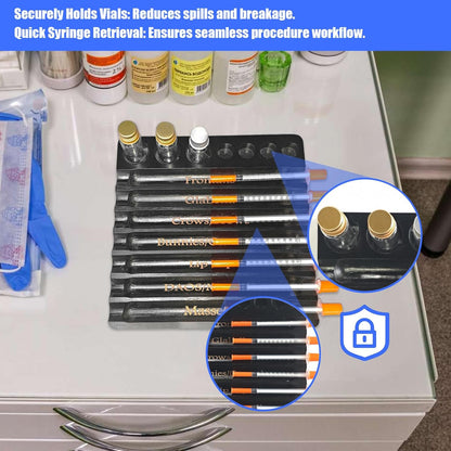 Aesthetic Practitioner Syringe Tray with Vial Holder, Bamboo Vial Holder Syringe Tray for 2-in-1 Combination, Syringe Storage Organizer for Aesthetic Practitioners and Small Vial Racks