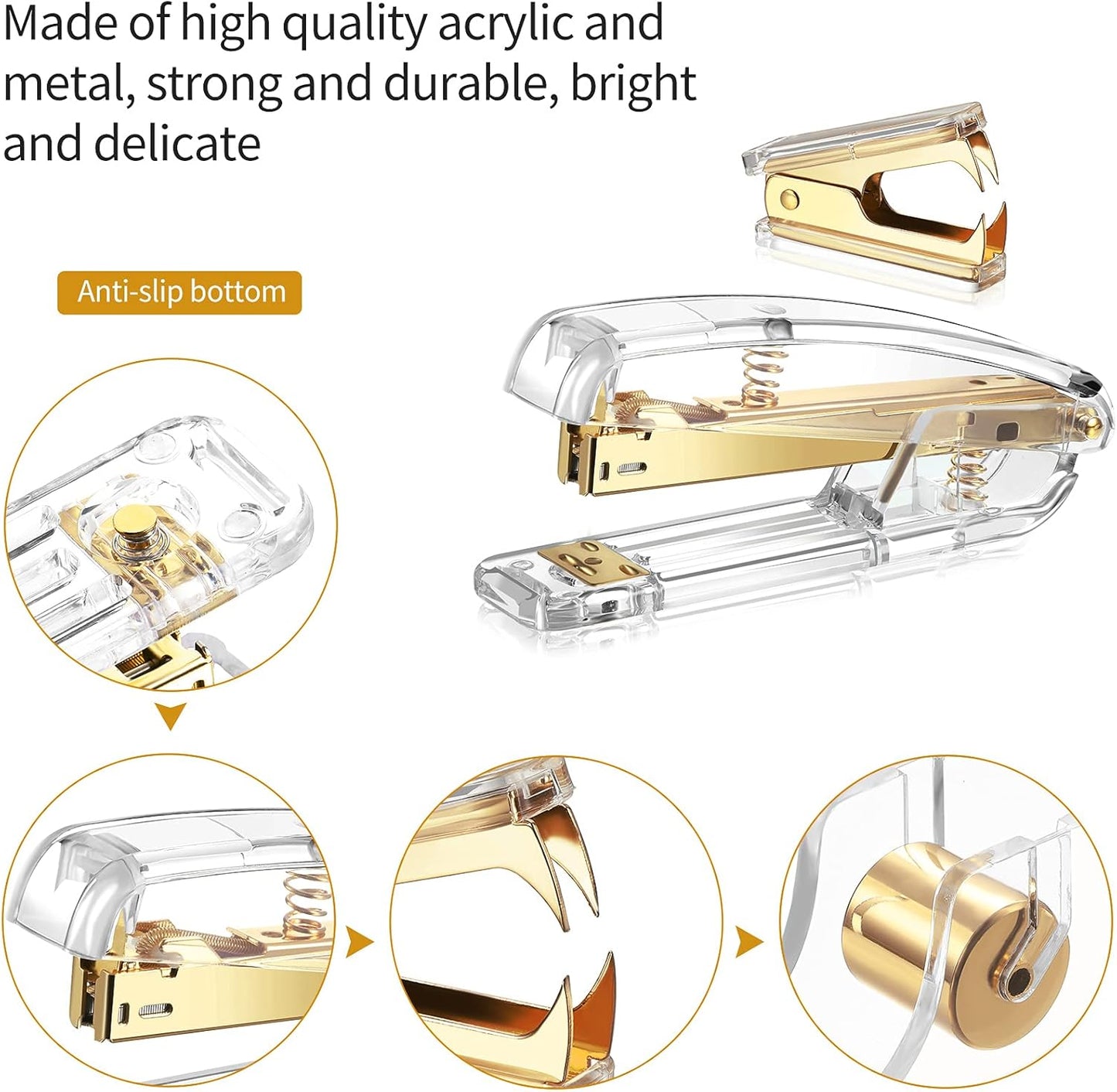 Office Supplies Set Desk Accessory Kit, Acrylic Stapler Set Staple Remover, Tape Dispenser, Binder Clips, Paper Clips, Ballpoint Pen and Scissor with 1000 Pieces 26/6 Staples (Silver)
