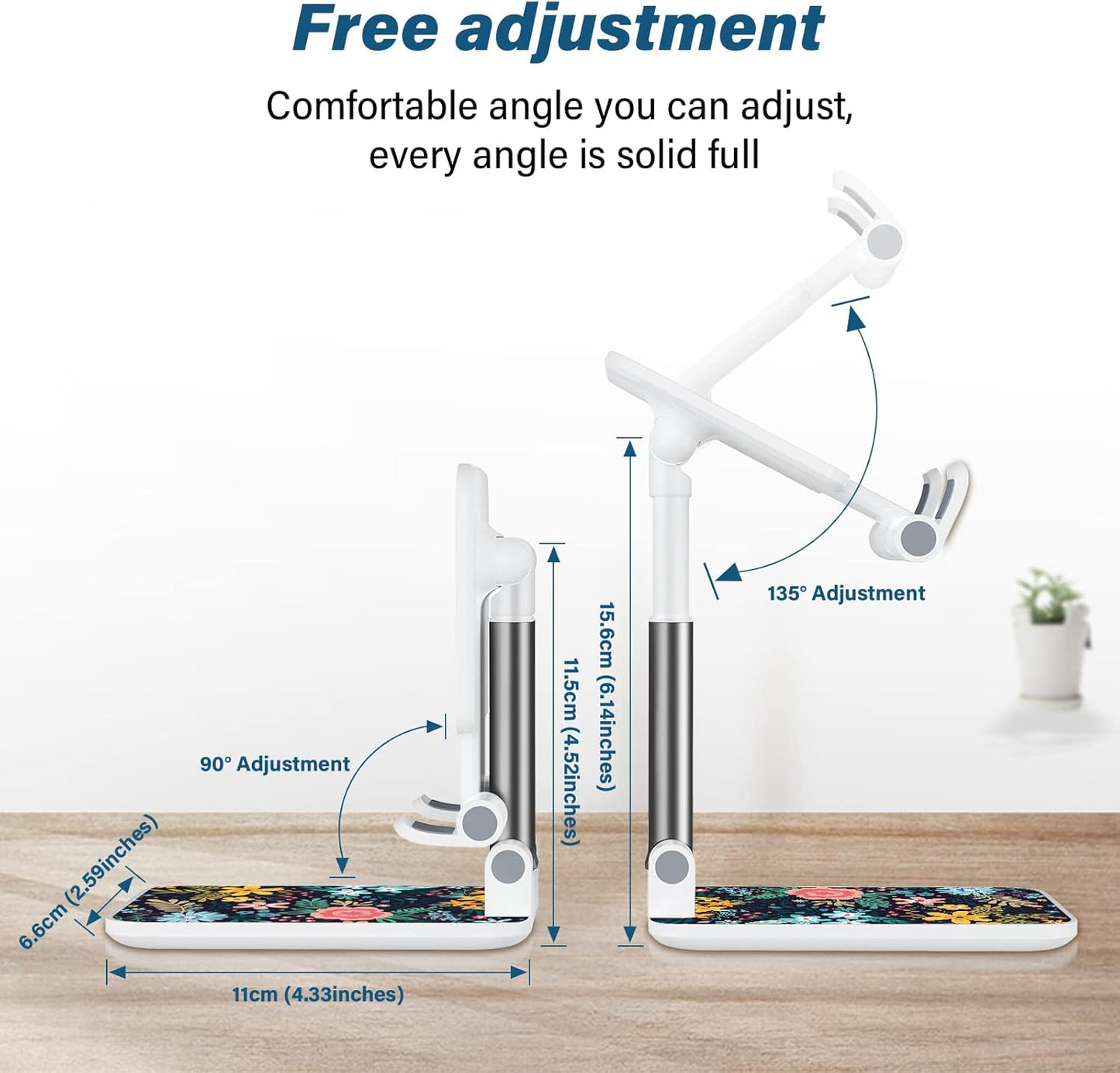 Desk Cell Phone Stand - Adjustable Angle-iPad Holder, Universal Compatible Phone Holder for Desk