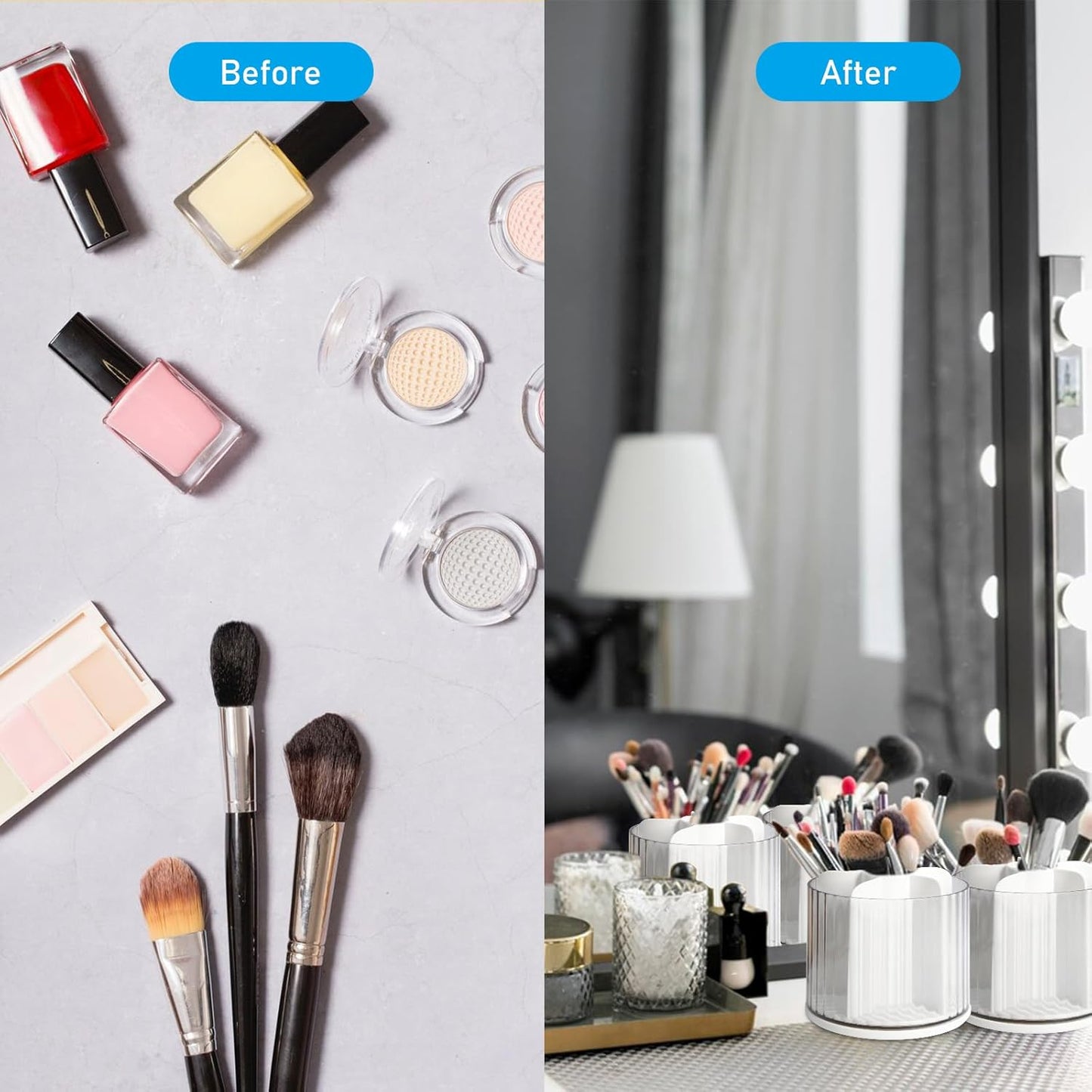 Marte Vanci 360 Degree Rotating Pen Pencil Holder Desk Stationery Organizer Tidy Organizer for Pencil Makeup Painting Brush Cosmetic Craft Storage Bin Pen Pot for Home Office School 6 Slots White