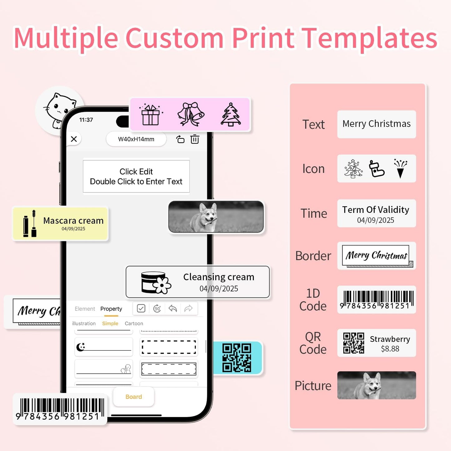 Rongta Bluetooth Label Maker Machine with Tape, Portable Mini Label Printer Wireless Thermal Handheld Sticker Makers Mini Label Makers with Multiple Templates for Organizing Office Home School(White)