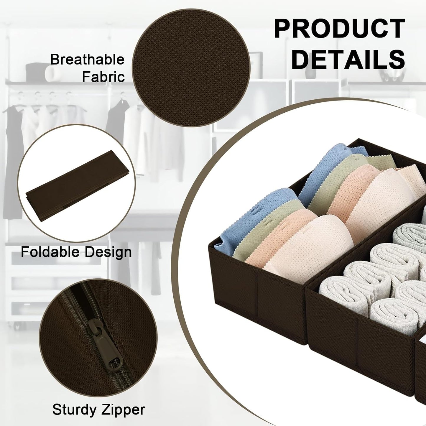 DIMJ Drawer Organizers Clothes, Dresser Organizer Bins for Baby Clothes,Underwear and Sock, Fabric Closet Organization and Storage Boxs, Drawer Dividers for Nursery, Clothing, Tie - 4 Pack, Beige