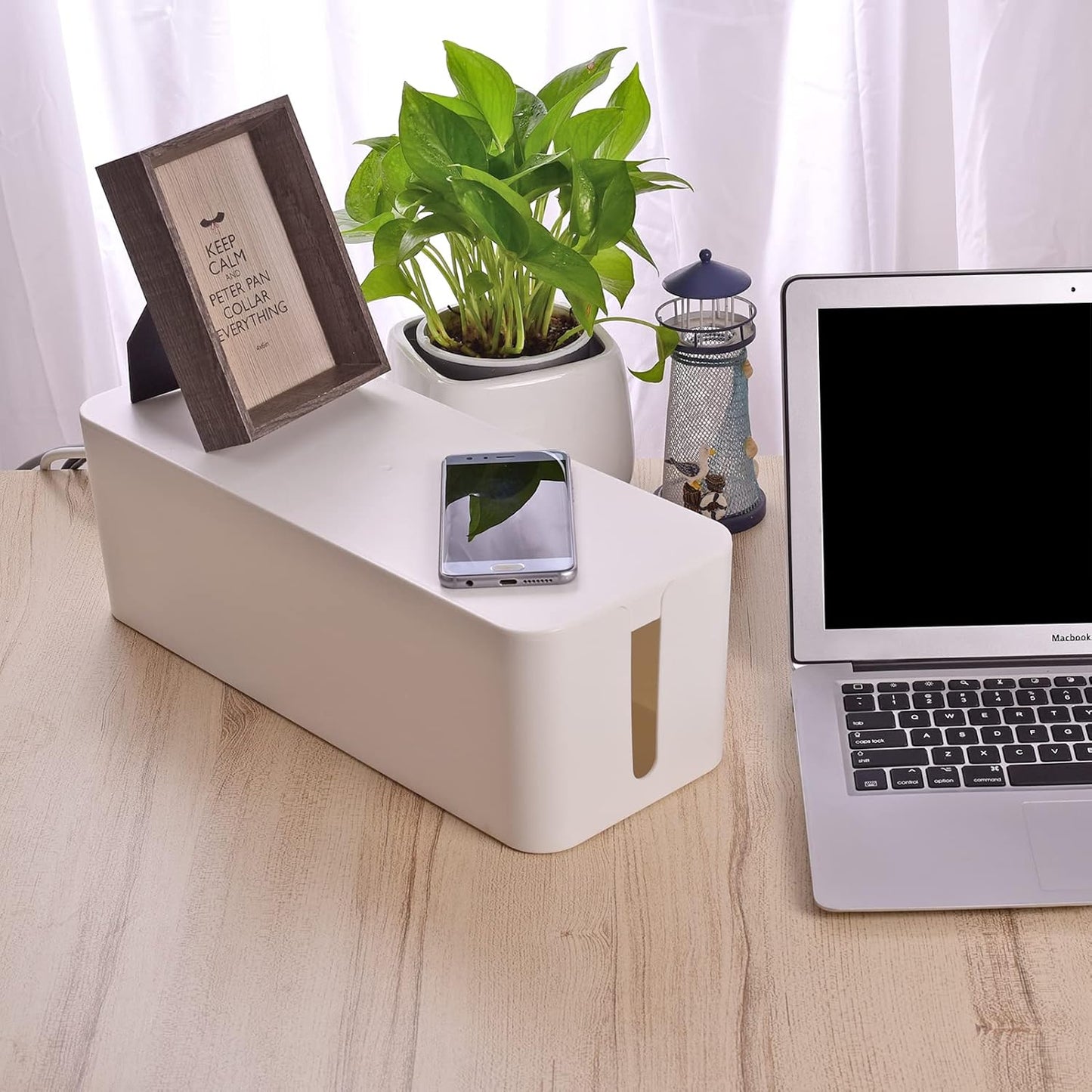 Cable Organizer Box Set of Three, Power Cover Cord Holder Surge Protector for Desk (Black)