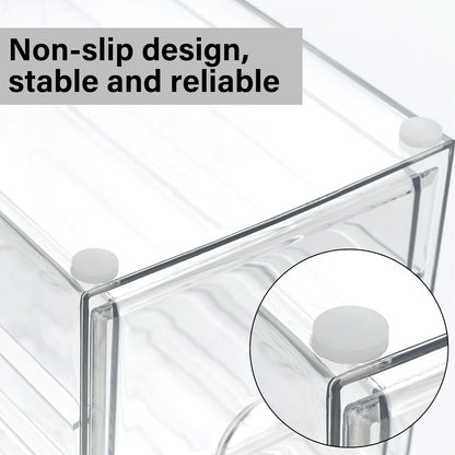 Prsildan Acrylic Makeup Organizer, 2 Pack Stackable Storage Drawers with 6 Drawers for Office Desk Vanity Craft Room Clear Drawer Organizers for Hair Accessories Art Supplies Cosmetics Modular System