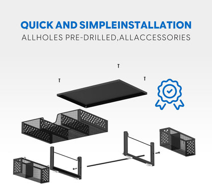 Simple Trending Desk Organizer and Accessories, Computer Metal Monitor Stand Riser with Drawer and Pen Holder for Laptop, Computer, iMac, Black