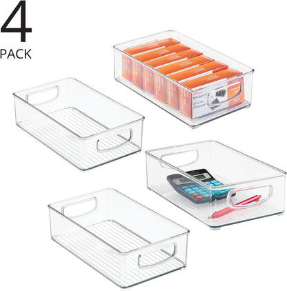 mDesign Plastic Office Supply Organizer - Storage Holder Bin with Handles for Desk Drawer, Cabinet - Pencil, Pen, Envelope and Supplies Container Basket - Ligne Collection - 2 Pack - Clear