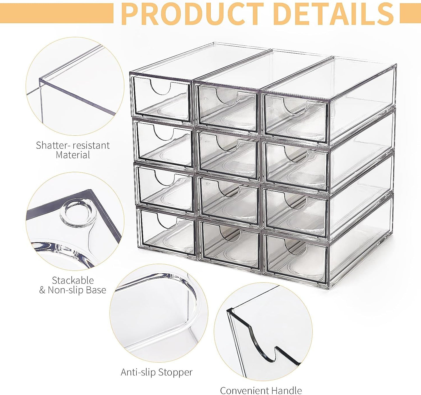 Desk Organizer with Drawers, Stackable Plastic Storage Drawers for Makeup or Desk Organization, Cabinets for Office Dressing Countertop Bathroom Bedroom (6 Packs)