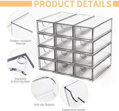 Desk Organizer with Drawers, Stackable Plastic Storage Drawers for Makeup or Desk Organization, Cabinets for Office Dressing Countertop Bathroom Bedroom (6 Packs)