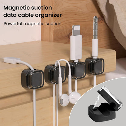 IFNOW 6 Pack Magnetic Cable Clips for Nightstand Black and White Self Adhesive Cord Holder Adjustable Clip for Desk, Nightstand, Phone Charger, Computer, Home, Office, Car