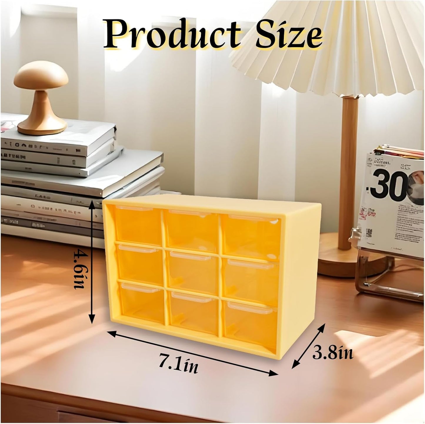 Small Drawer Organizer for Desk, 7.1" x 3.8" x 4.6" Mini Desktop Drawer Organizer with 9 Clear Drawers, Compact Craft & Office Supplies Organizer for Home School (Pink)
