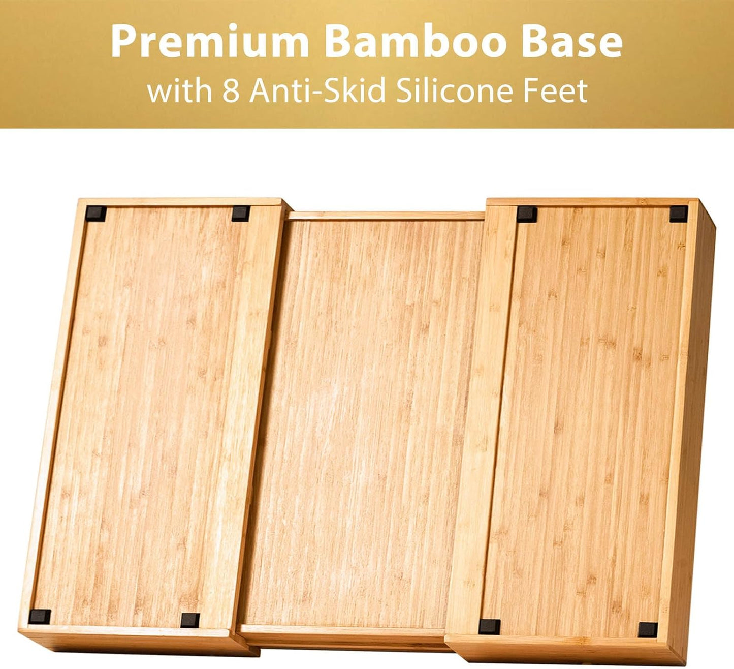 Umilife Bamboo Kitchen Drawer Organizer, 13 Inch Silverware Utensil Tray Holder, Extra Deep Grooved Drawer Divider, 7 Slots Total Bamboo Wood Caddy for Flatware Cutlery Knives, Forks, Spoons