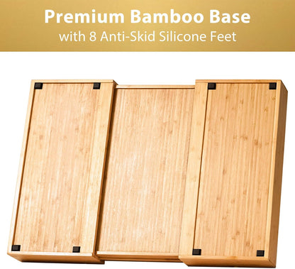 Umilife Bamboo Kitchen Drawer Organizer, 13 Inch Silverware Utensil Tray Holder, Extra Deep Grooved Drawer Divider, 7 Slots Total Bamboo Wood Caddy for Flatware Cutlery Knives, Forks, Spoons