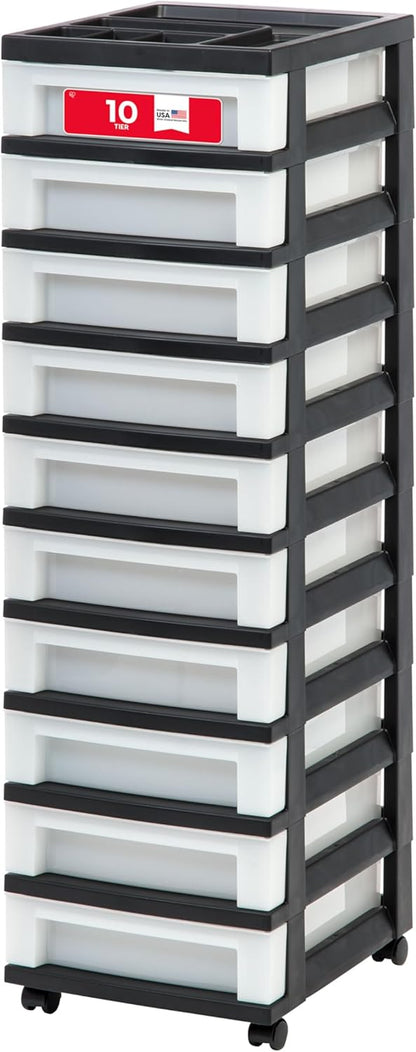 IRIS USA Plastic Drawer Storage Organizer Rolling Cart, with Wheels Casters, 4-Drawers, for Classroom Art Craft Supplies Dresser Closet Bathroom Laundry Room, Black/Pearl