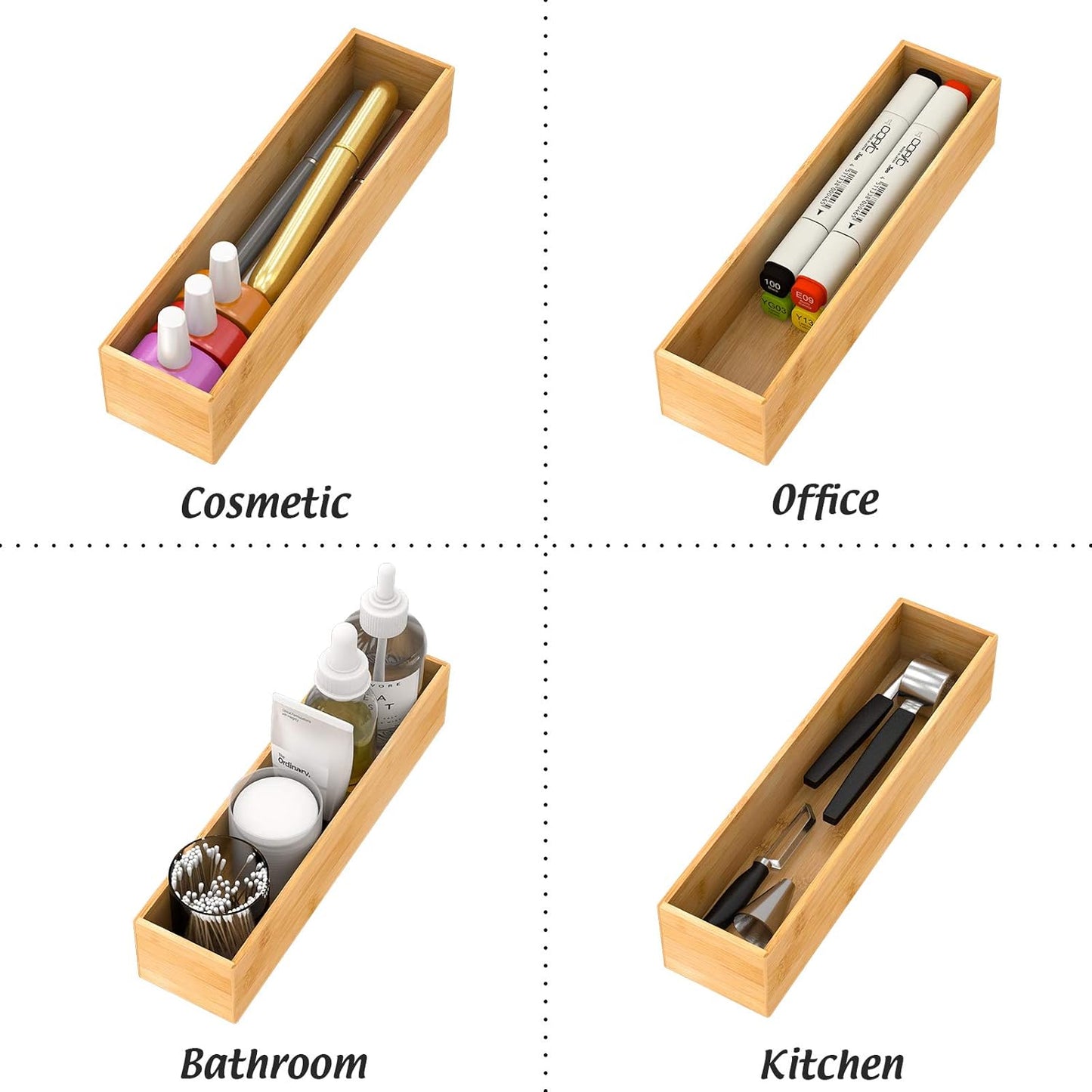 Black Bamboo Drawer Organizer - Silverware&Utensil Holder Organizer for Kitchen Drawers, Multi-Use Drawer Dividers Boxes for Bathroom Counter，Cabinet, Garage, Office Desk, Makeup, Jewelry (12"3"2.5")