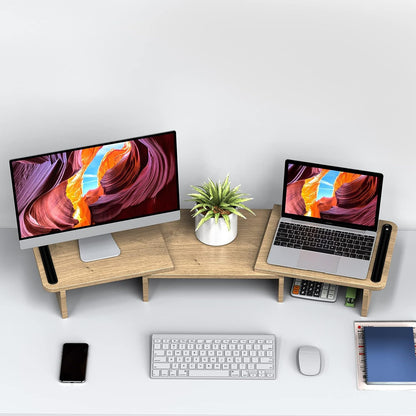 Zimilar Dual Monitor Stand Riser, Monitor Stand with Adjustable Length and Angle, Wood Monitor stand for desk, Monitor Riser for 2 monitors with Storage Space(Rust Brown Large)