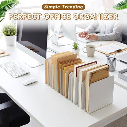 Suzile Metal Desktop File Organizer, 15 Compartments, Vertical File Sorter, Black, 5.79 W x 15.75 L x 5.41 H, Office, Reception Areas, Workspace