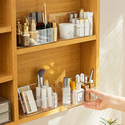 MORNITE Bathroom Medicine Cabinet Organizer Set, Narrow Compact Makeup Shelves Holder for Lipstick, Cosmetic, 2 Pcs Trays for Cabinet Door Wall, Vanity - Clear
