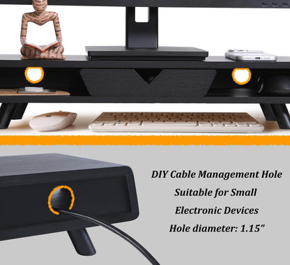 Homerays Monitor Stand with Drawer, Exquisite Computer Monitor Stand for Desk, Ergonomic Wood Monitor Stand Riser for Computer,Laptop,Printer,TV,Bamboo,White