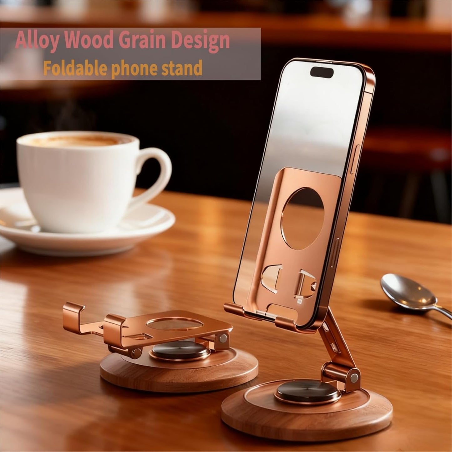 Adjustable Cell Phone Stand,360 Rotating Foldable Desktop Cellphone Stand with Anti-Slip Base Portable Phone Holder for iPhone 17 16 15 14 13 Pro Max, All Smart Phones, iPad