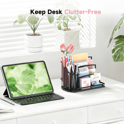 SUPEASY Mail Organizer for Desk, Mesh Metal Mail Holder Countertop with 3-Slot, Letter Sorter File Holder, Office Envelope Organizer for Mails (Black)