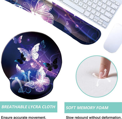 Keyboard Wrist Rest Pad Mouse Pad with Wrist Support Set of 3, Mousepad with Non-Slip Rubber Base, Ergonomic Memory Foam Mouse Wrist Cushion Support for Home Office Laptop Computer, Flower Black