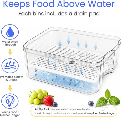 SMRCAD 8 Pack Refrigerator Organizers, Clear Pull-out Drawer Container and Organizer Bins with Lids, Stackable Storage Containers for Fruits, Vegetable (Set of 8 (Include Pull Out Drawer))