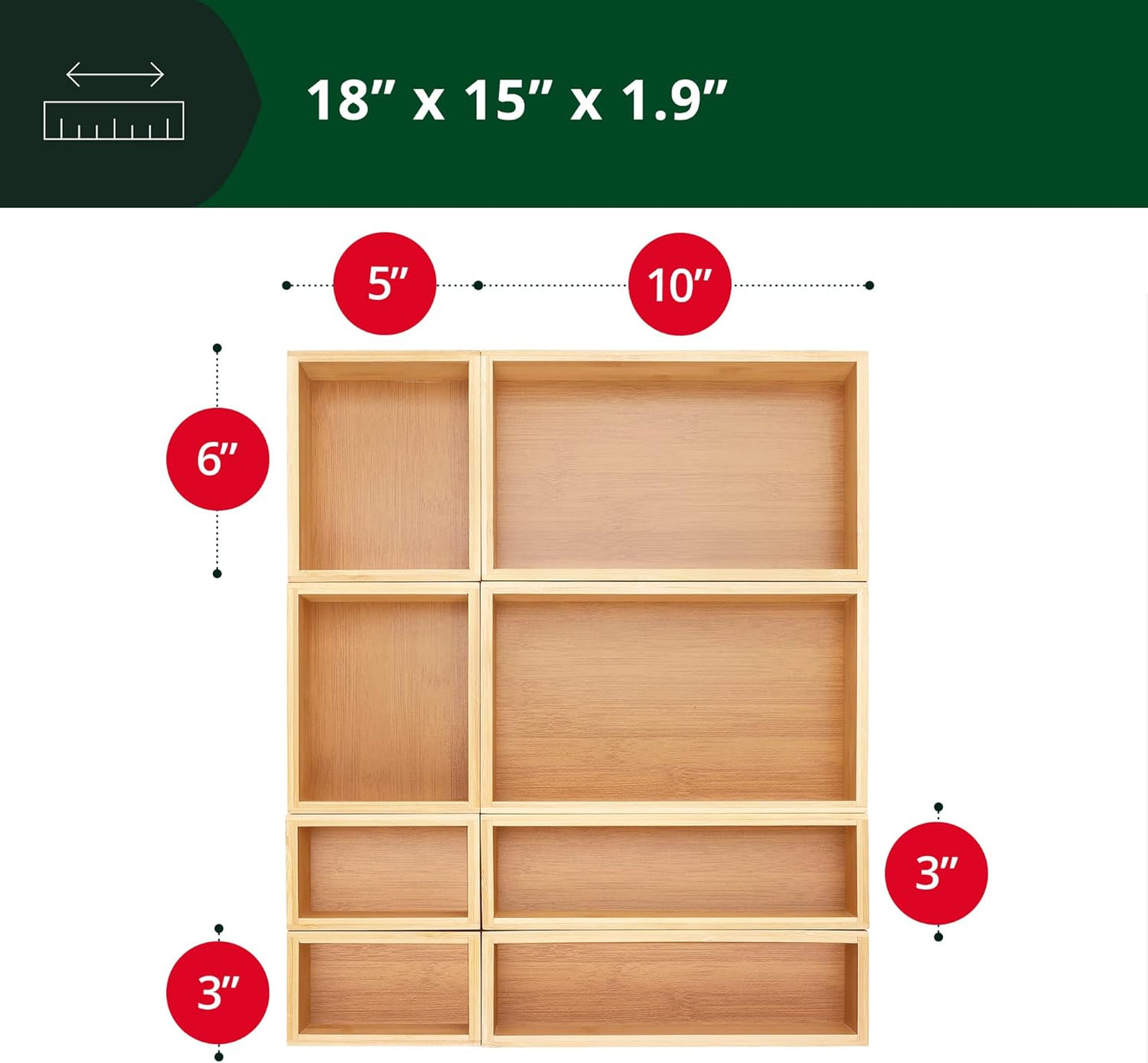 ROYAL CRAFT WOOD 5-Piece Bamboo Drawer Organizer Set – Multi-Use Storage Trays for Kitchen, Bathroom, Office, Makeup, Jewelry & More – Junk Drawer Tray, Utensil Holder, Storage Box & Bin Set (5 Boxes)