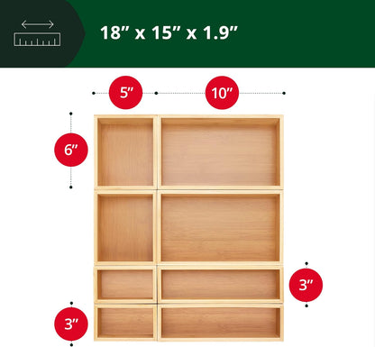 ROYAL CRAFT WOOD 5-Piece Bamboo Drawer Organizer Set – Multi-Use Storage Trays for Kitchen, Bathroom, Office, Makeup, Jewelry & More – Junk Drawer Tray, Utensil Holder, Storage Box & Bin Set (5 Boxes)