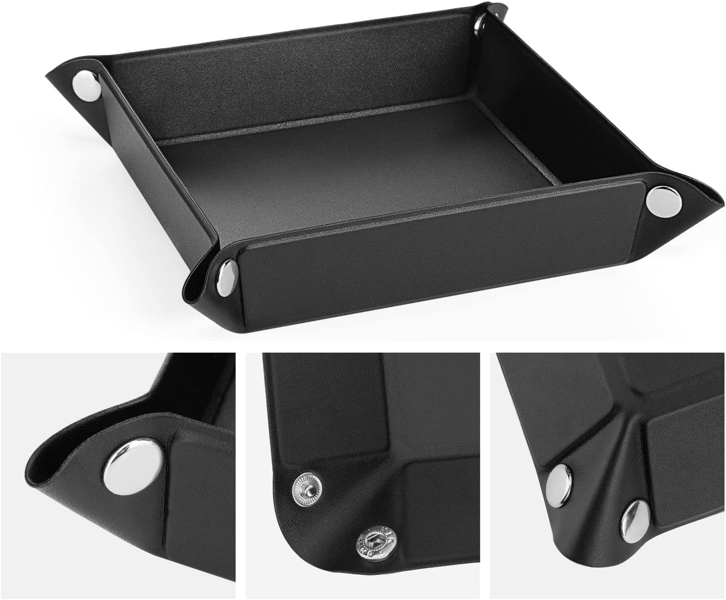 Luxspire Valet tray, PU Leather Tray, Catchall Tray, Men Women Jewelry Key Tray, Desk Storage Plate for Key Coin Phone Jewelry Wallet, Medium Size - Black