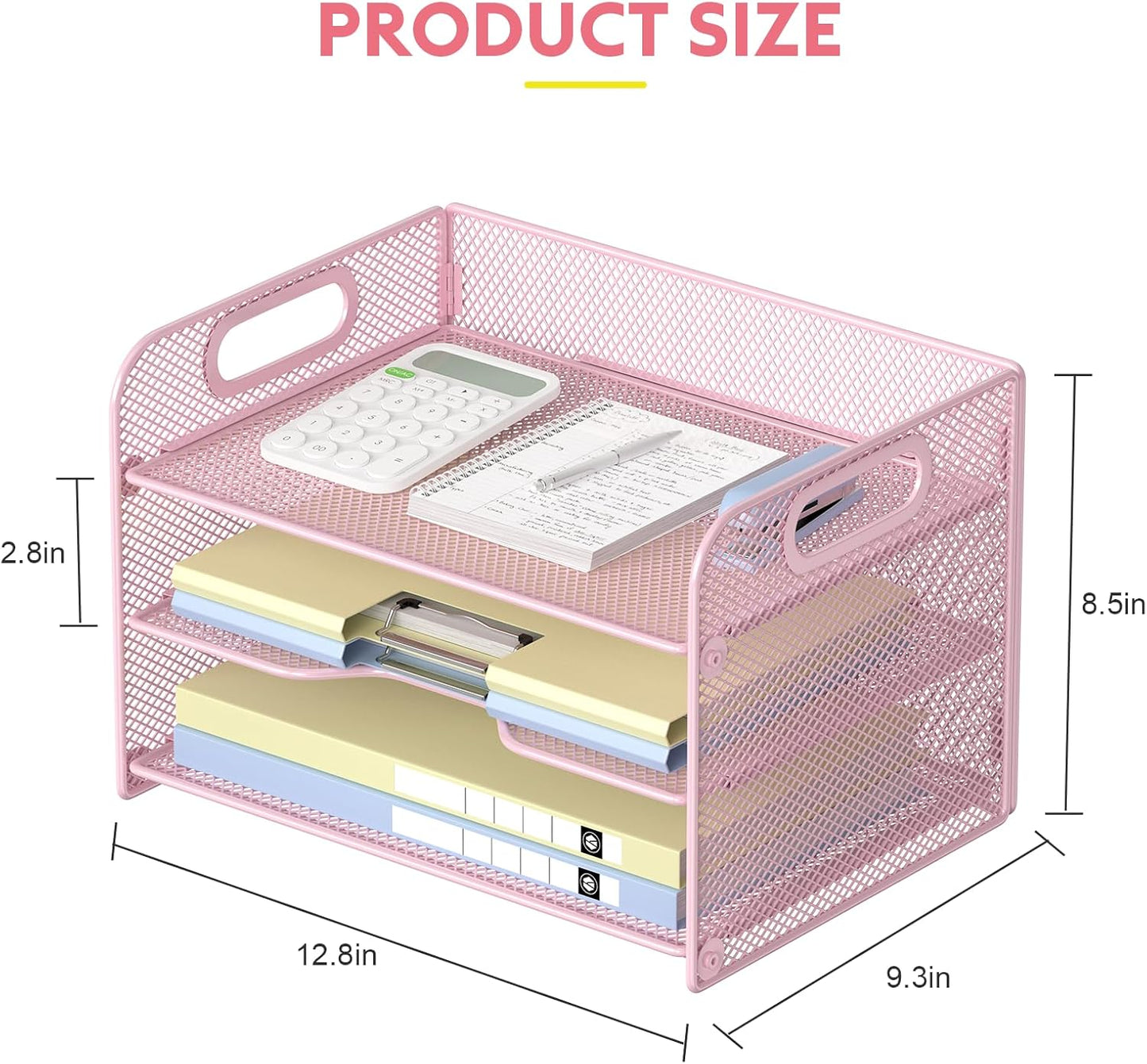 Samstar 3 Tier Letter Tray Paper Organizer with Handle, Mesh Desk Organizer Paper Sorter File Rack Shelves, Black